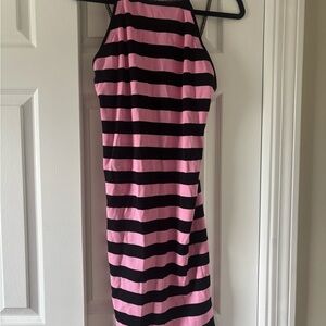 Striped Pink and Black Halter Dress